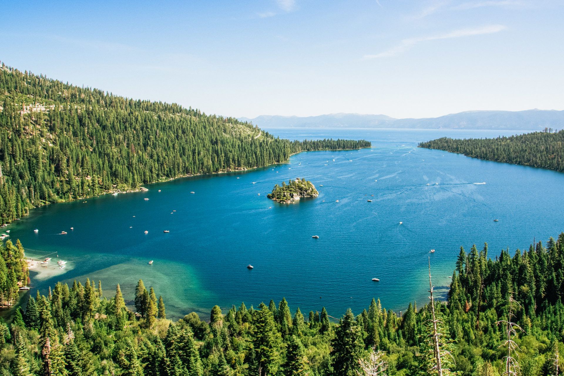 Scenic view of Emerald Bay in Lake Tahoe