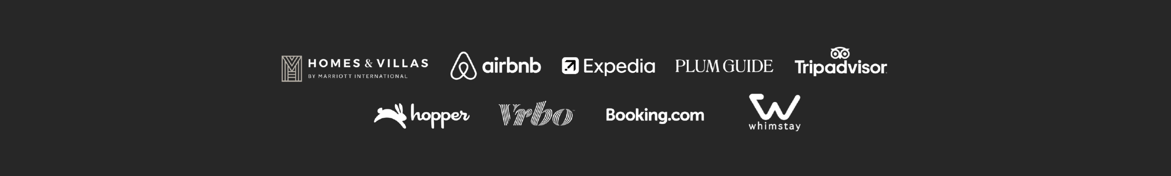 Our platform partners including Marriott, Airbnb, Expedia, Plum Guide, Tripadvisor, Hopper, Vrbo, Booking.com, and Whimstay